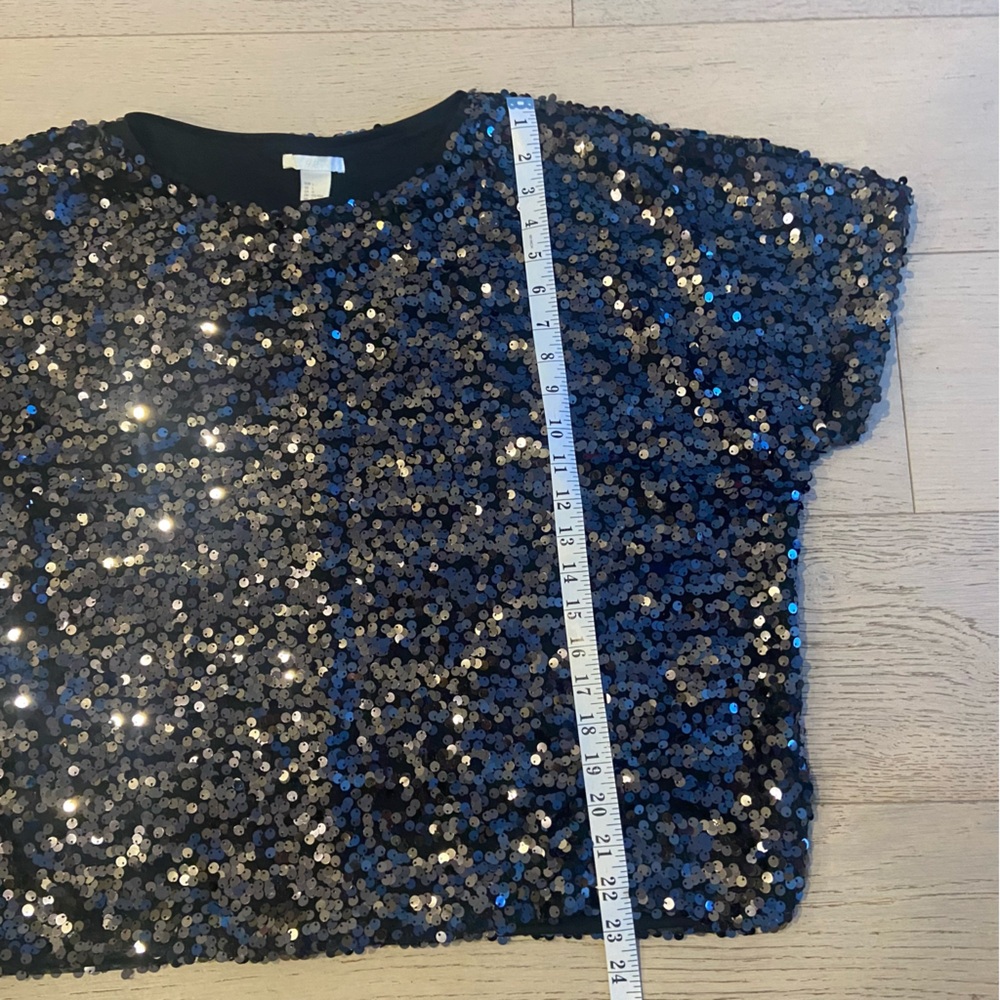 H&M Black Sequin Top Large Boxy Relaxed Party Evening NWOT - Picture 10 of 10